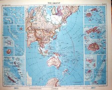 Listing image for Original Old Vintage Print Colour Map 1958 Orient Tonga Wake Caledonia Fiji