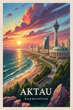 Listing image for Captivating Aktau Kazakhstan Travel Poster - Majestic Caspian Sea Art Print A1-A