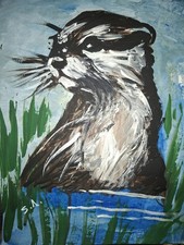 Listing image for Expressive Wildlife Otter River Spirit Original A3 Painting ST3RLING Art