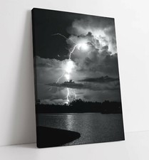 Listing image for LIGHTNING 6 CANVAS WALL ART FLOAT EFFECT/FRAME/PICTURE/POSTER PRINT- BLACK WHITE