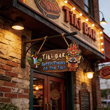 Listing image for BAR WOODEN WALL DECORATION SIGN RAVE IN TIKI BAR TROPICAL DESIGN