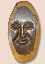 Listing image for Vintage West African Hand Carved Wood Face Plaque 1970s Mid Century Wall Art