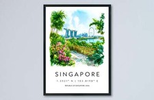 Listing image for Singapore City Watercolor Poster Singapore City Travel Print Singapore City Wall