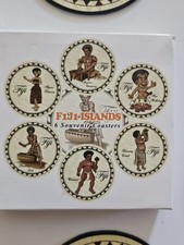 Listing image for Vintage Fiji Islands Souvenir Coaster Set 6 Tiki Tribal Pacific Island Bar Decor