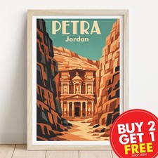 Listing image for Petra Jordan Travel Print, Travel Poster, Retro Wall Art, Retro Art, Retro Gift