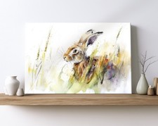 Listing image for Hare Canvas Wall Art Print Framed Watercolour Nature Painting Animal Picture