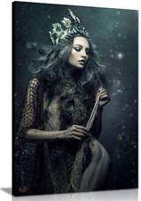 Listing image for Mermaid Sea Goddess wearing Green crown Framed Canvas Print Wall Art Home Decor